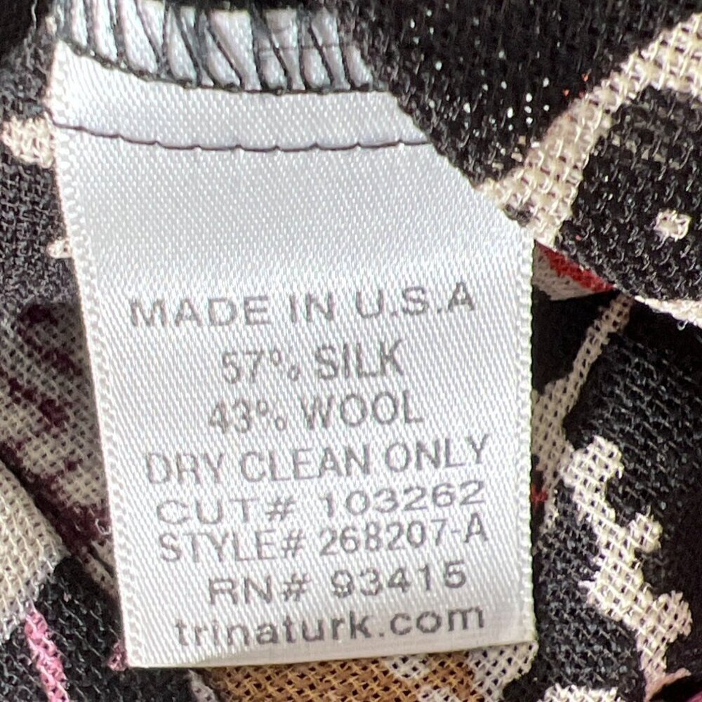 TRINA TURK Silk Blend Floral Button Up Blouse Long Sleeve in Black Sz 4 EUC - Picture 5 of 5